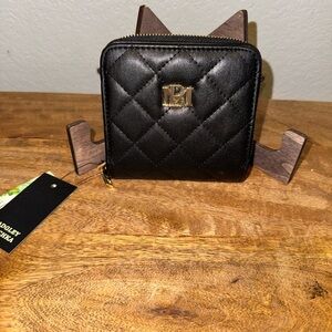 Badgley Mischka Black Quilted Wallet with Gold Logo